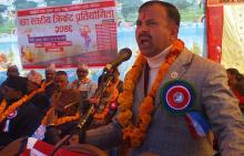 उद्धाटन समारोहमा मन्तब्य राख्दै गाउँपालिका प्रमुख श्री लेखनाथ पोख्रेल ।